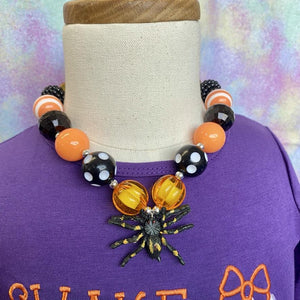 Orange & Black Spooky Spider Bubble Necklace (2021072011)