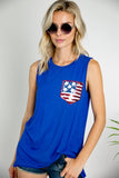 Blue AMERICAN FLAG POCKET TANK TOP