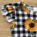 Sunflowers & Ruffled Black'n White Check Dress (FP1038)