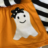 Happy Ghostie Orange Top w/Black 'n White Striped Pants 'n Scarf (Fall 2021071041)