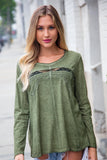 OLIVE LACE AND CROCHET ROUND NECK SMOCK