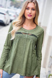 OLIVE LACE AND CROCHET ROUND NECK SMOCK