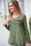 OLIVE LACE AND CROCHET ROUND NECK SMOCK