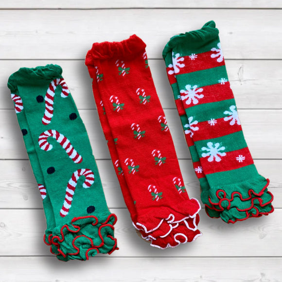 3-Pack of Leg Warmers - Candy Canes & Snowflakes (#12252)