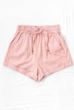 Mauve Mid Rise Smocked Drawstring Linen Shorts