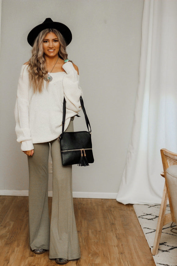 A little bit of flare pants in olive