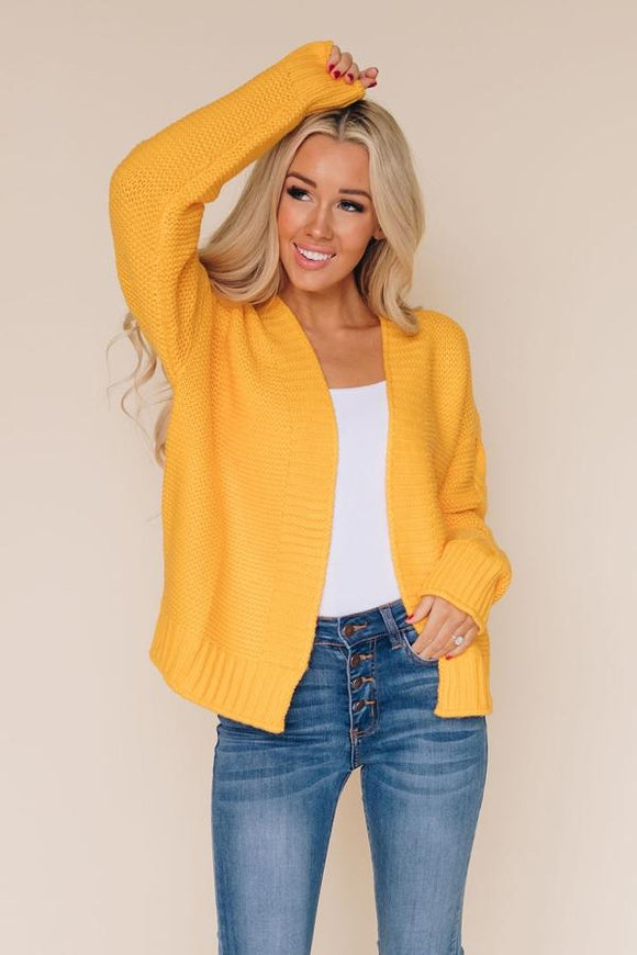 Yellow Open Front Chunky Knit Cardigan