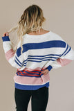 Mauve / Blue Striped Pattern Knit Sweater