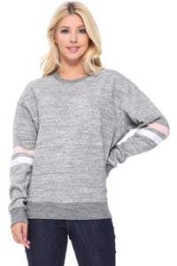 MARBLED CHARCOAL BASIC SWEATSHIRT-STRIPE ON THE SLV