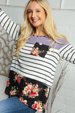 FLORAL STRIPE COLOR BLOCK FRONT POCKET TOP