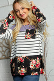 FLORAL STRIPE COLOR BLOCK FRONT POCKET TOP