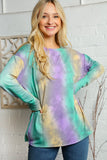 Crew Neck Multi Color Tie Dye Tunic Top