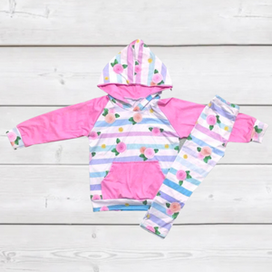 Pink and Blue Floral Striped (ComfyCute Loungewear Set)-sparkledots-sparkledots