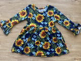 Lovely Blue'n Sunflower Ruffle Sleeve Dress (Fall 2021081015)-sparkledots-sparkledots