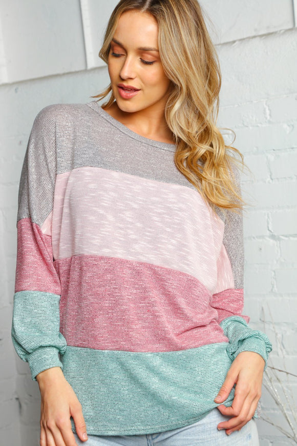 Two Tone Multi Color Block Knit Top