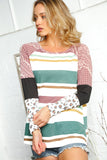 Multi Stripe Paisley Leopard Thermal Raglan Top