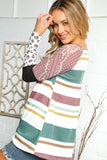 Multi Stripe Paisley Leopard Thermal Raglan Top