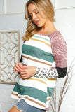 Multi Stripe Paisley Leopard Thermal Raglan Top