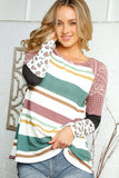 Multi Stripe Paisley Leopard Thermal Raglan Top