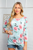 Mint Floral Twist Hem Top