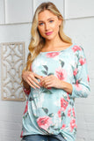 Mint Floral Twist Hem Top