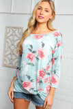 Mint Floral Twist Hem Top