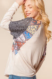 Leopard Raglan Color Block Rib Knit Top