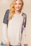 Leopard Raglan Color Block Rib Knit Top