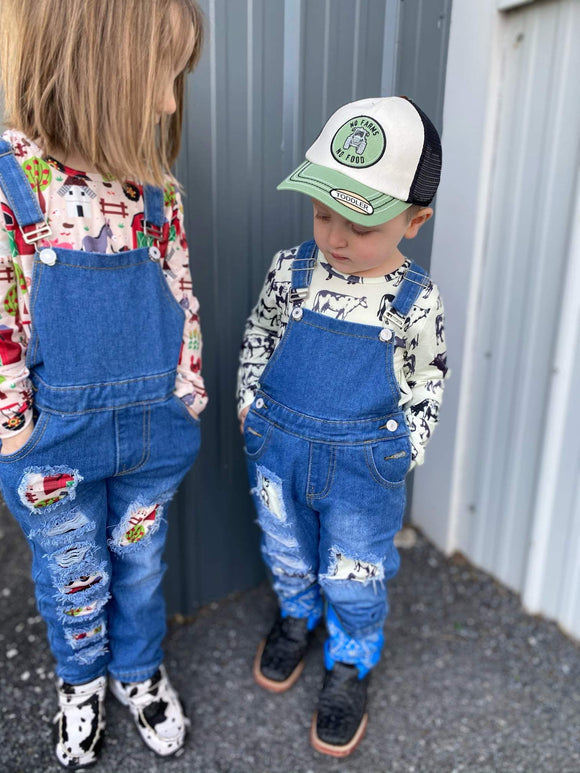 Denim Overalls with Matching Shirt: Black and White Moo-sparkledots-sparkledots