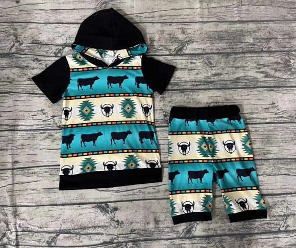 Turquoise Aztec/Steer Hoodie Outfit-sparkledots-sparkledots