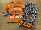 Are You Kitten Me Right Meow? Black/Orange Damask Outfit (Fall 2021071092)