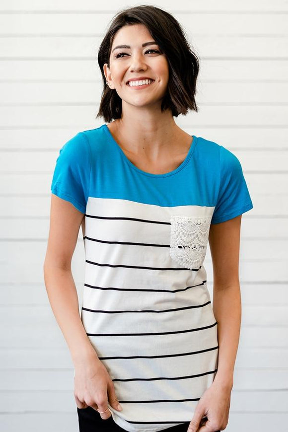 Blue Splice Striped Short Sleeve T-shirt