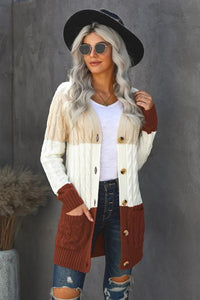 Apricot Colorblock Button Pocket Knit Cardigan