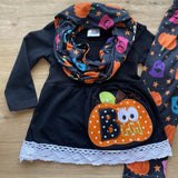 BOOtiFul Appliqued Black Top w/Pants'n Scarf Set (Fall 2021071101)