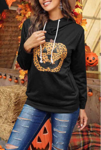 Cowl Neck Pumpkin Print Halloween Hoodie Preorder