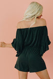 Black Bell Sleeve Off Shoulder Front Tie Knot Romper