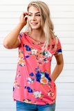 Pink Floral Print Crisscross V Neck Casual Shirt