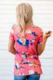 Pink Floral Print Crisscross V Neck Casual Shirt