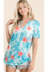 The stars align cutout top in mint tie dye