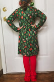 Green Holiday Trees Dress with Red Ruffle Bottom Pants