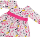 Sweet Musical Notes Dress with Ruffle Accent Leggings