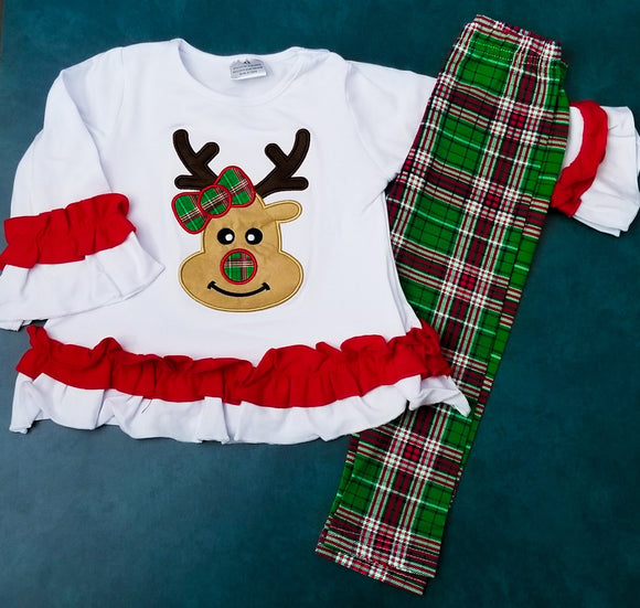 Christmas in July - Deluxe Reindeer Plaid Appliqued Outfit