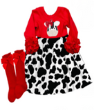 MOLLYMOO Red'n Cowprint Ruffle Sleeve Dress with Bow Socks (FSP1333)  [PREORDER]