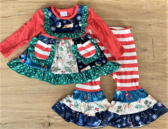 Deluxe Reindeer Patchwork Bell Bottom Outfit (HOLIDAY 2021070027)