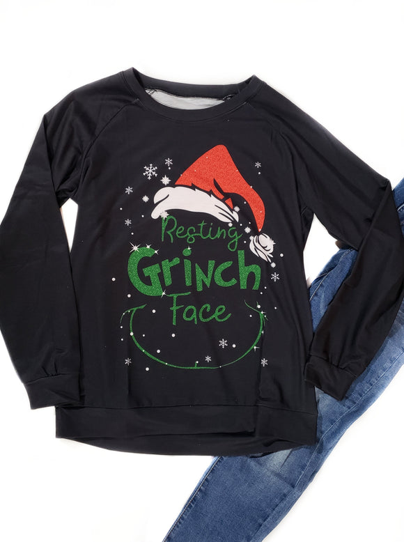 Black Christmas Grinch Print Sweatshirt