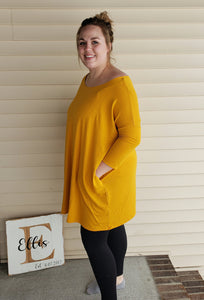 MUSTARD PLUS SLEEVE DROP SHOULDER BOXY TOP