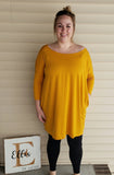 MUSTARD PLUS SLEEVE DROP SHOULDER BOXY TOP