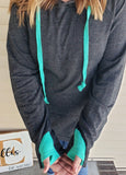 Turquoise Accent Confetti Dot Pullover Hoodie