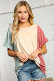 Multi Color Ripped Design Capped Sleeve Knit Top