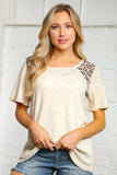 Oatmeal Thermal Leopard Print and Lace Top